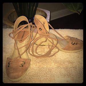 Brown lace up Lucky Brand Keller wedges